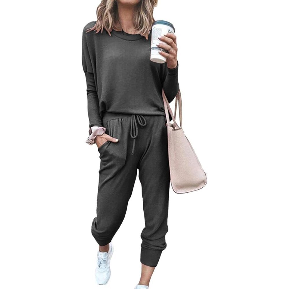 Versatile Women’s Loungewear Set: Long Sleeve Crewneck & Jogger Pants - Size XL